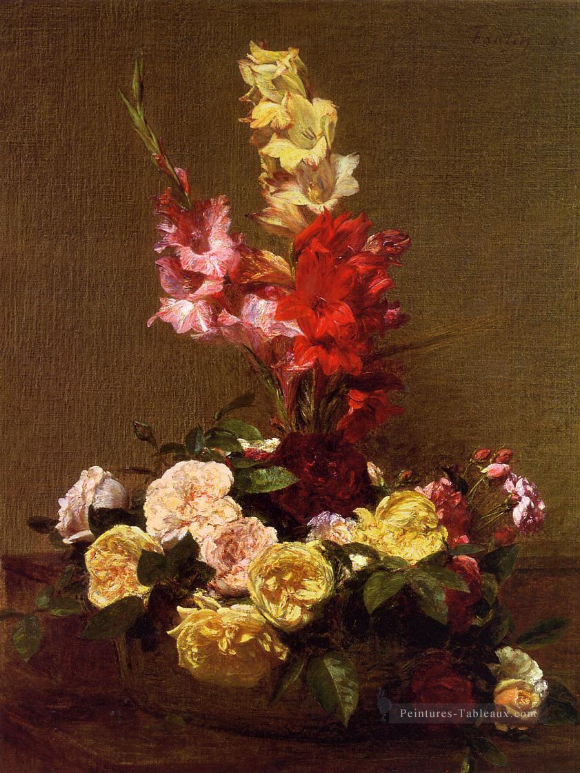 Gladiolas et Roses peintre de fleurs Henri Fantin Latour Peintures à l'huile